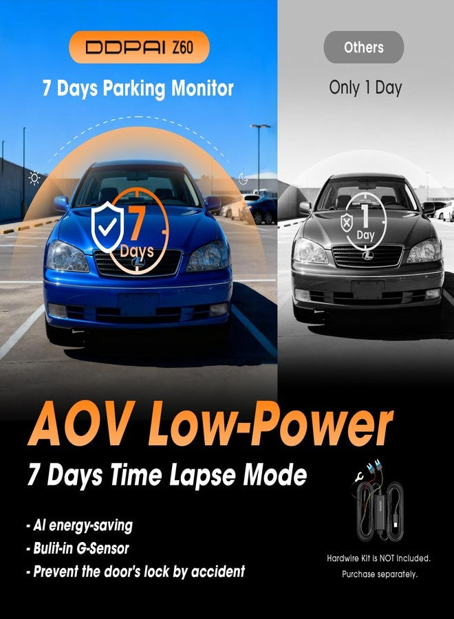 DDPAI 4K Dash Cam for Cars Front and Rear, 2160P+1080P Dashcam, 5GHz WiFi6 Car Dash Camera, 3" IPS with 32G eMMC GPS Night Vision 24H Parking Monitor ADAS G-Sensor Max Support 512G, Z60 - Image 5