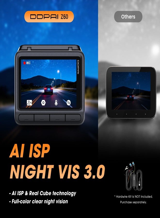 DDPAI 4K Dash Cam for Cars Front and Rear, 2160P+1080P Dashcam, 5GHz WiFi6 Car Dash Camera, 3" IPS with 32G eMMC GPS Night Vision 24H Parking Monitor ADAS G-Sensor Max Support 512G, Z60 - Image 4