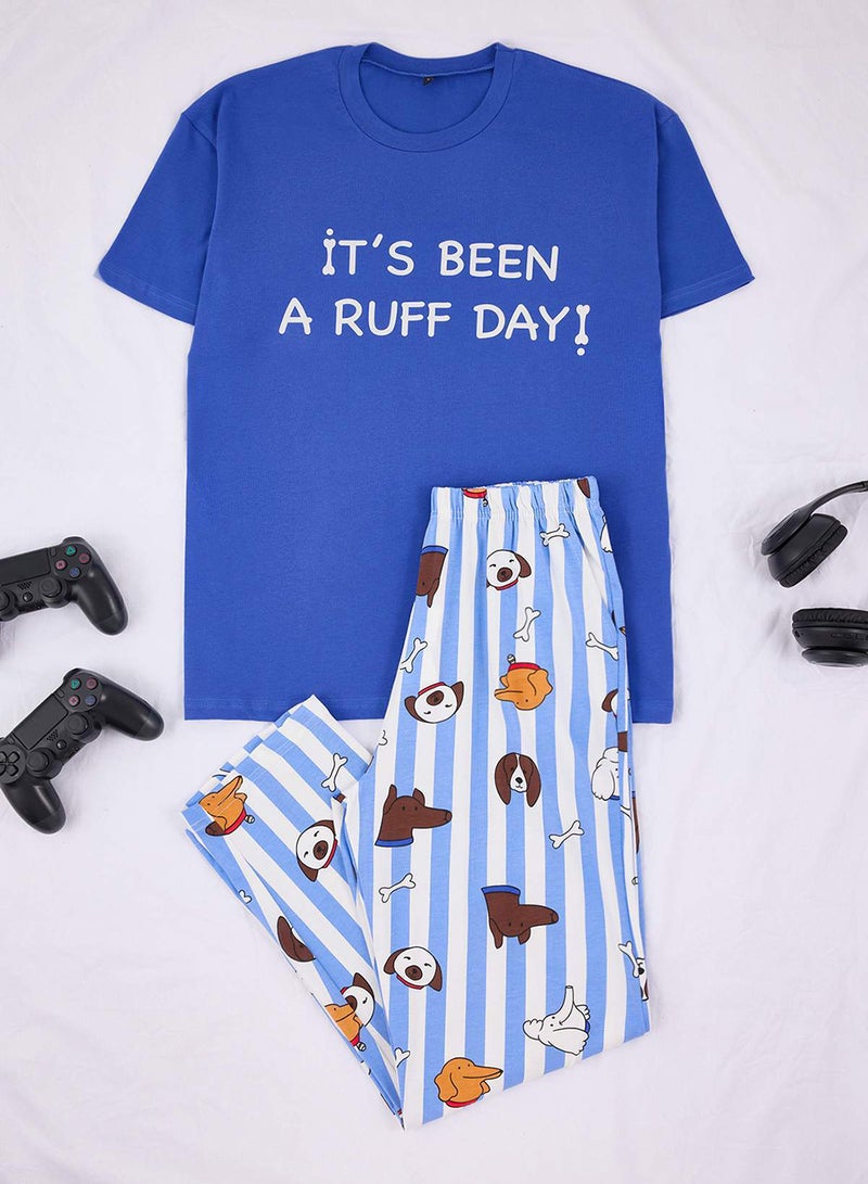 trendyol Blue Regular/Normal Fit Short Sleeve Cotton Animal Print Pajama Set Tmnss26Pt00004 - Image 4
