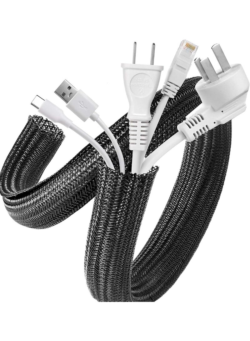 2m Black Cable Sleeve – Self-Closing Cable Management System for Desktops, TVs, Projectors – Heat-Resistant Wire Organizer & Pet-Proof Protection - Image 1