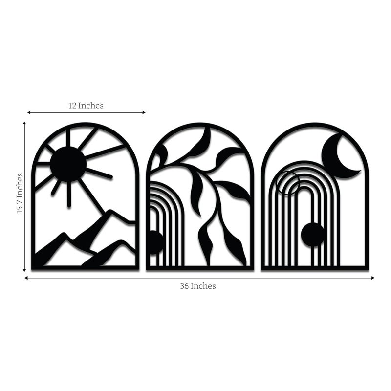 Brand - Solimo Solimo PreLaminated Pine Wood Classic Boho Wall Art Laser Cut Precision For Home Dcor For Gifting Set of 3 - Image 2