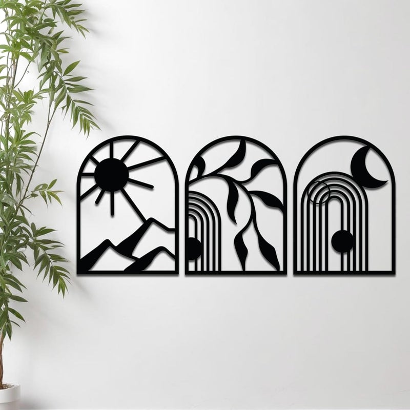 Brand - Solimo Solimo PreLaminated Pine Wood Classic Boho Wall Art Laser Cut Precision For Home Dcor For Gifting Set of 3 - Image 1