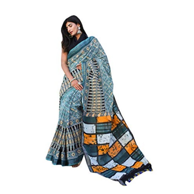 شيفانيا للحرف اليدوية، ساري قطني نسائي مع قطعة بلوزة، SH-0399_Multicolor - Image 3