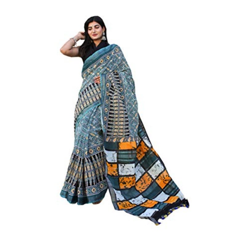 شيفانيا للحرف اليدوية، ساري قطني نسائي مع قطعة بلوزة، SH-0399_Multicolor - Image 1