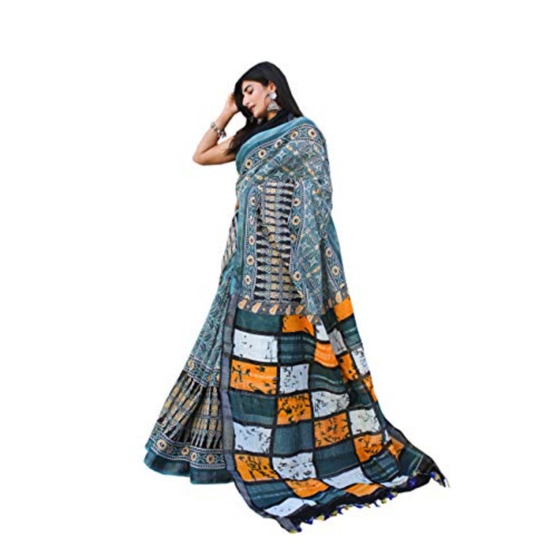 شيفانيا للحرف اليدوية، ساري قطني نسائي مع قطعة بلوزة، SH-0399_Multicolor - Image 4