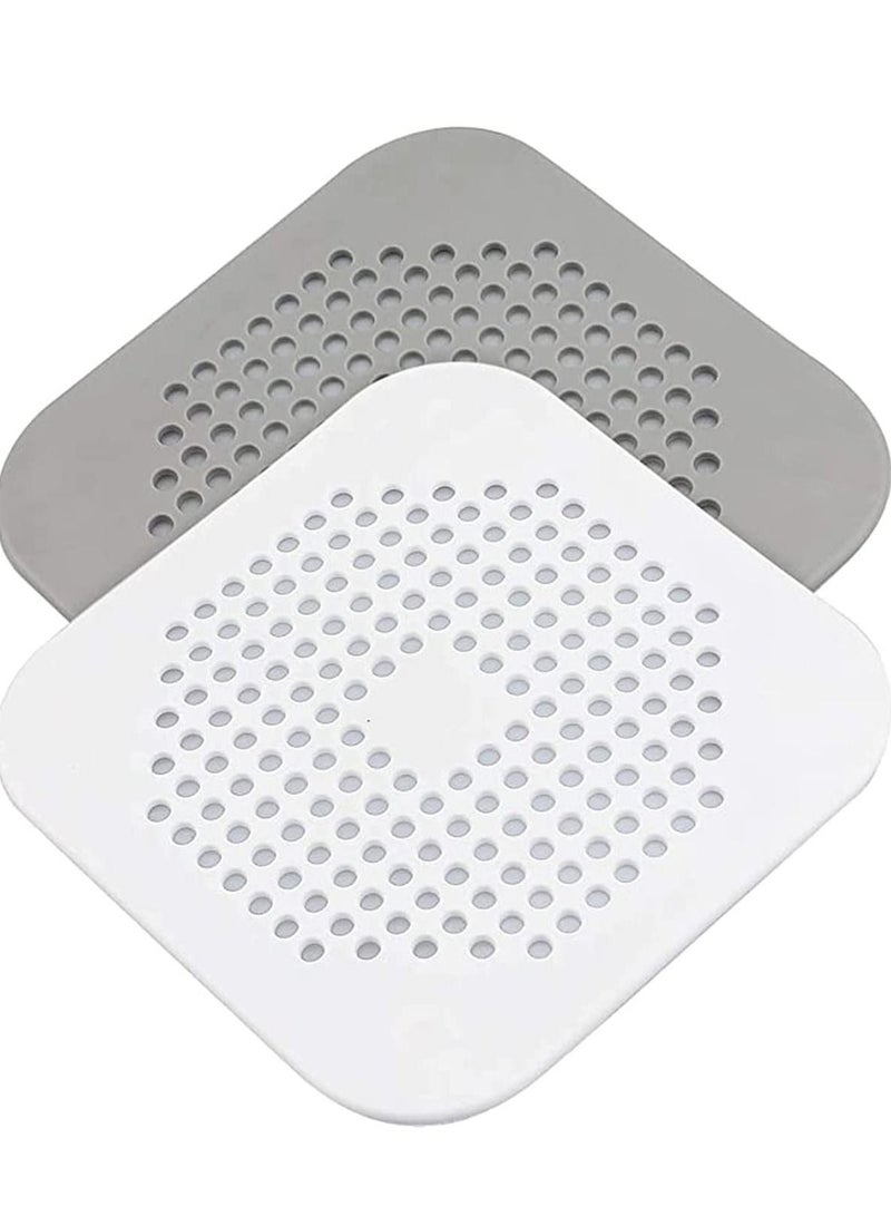 Drain Hair Catcher 2 Packs, Shower/ Bathtub Cover, Silicone for Shower, Square Stopper Tub, Kitchen, Bathroom Gray/ White - Image 1
