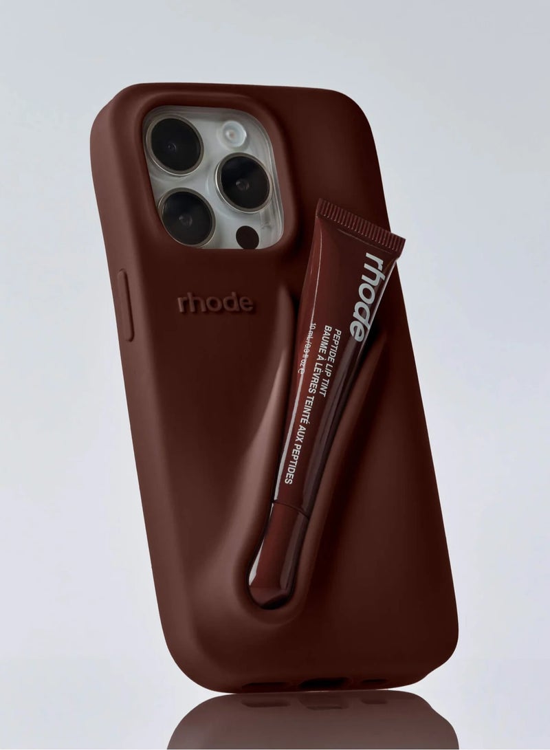 rhode Silicone Lip Holder for Cell Phone, Lip Gloss Adhesive Sleeve for Phone, Lip Holder Stick-on Phone Case, Back Stick On Holder for iPhone Phones（Espresso，No lip gloss） - Image 1