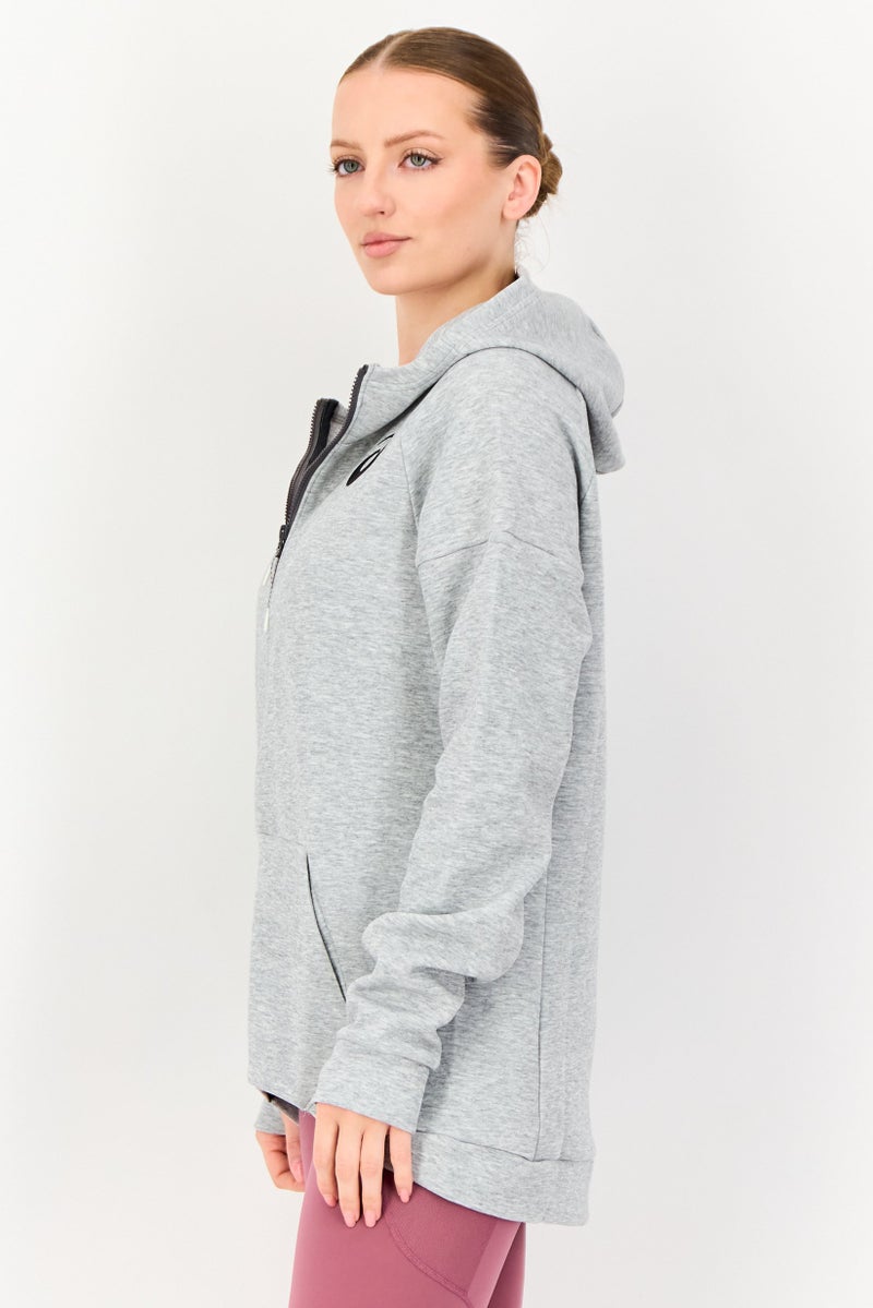 asics Women Sportswear Fit Long Sleeve Training Hoodie, Stone Grey - Image 2