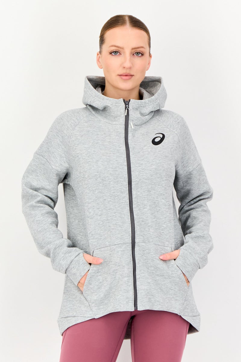 asics Women Sportswear Fit Long Sleeve Training Hoodie, Stone Grey - Image 1