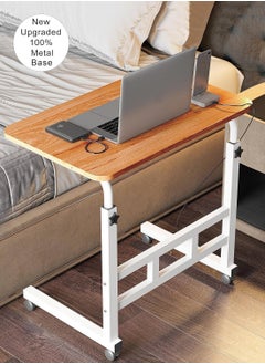 Upgraded Metal Base Adjustable Multipurpose Movable Desktop Computer Mobile Laptop Desk Home And Office Desks For Work and Study Moveable Portable Coffee Overbed Tray Bedside Sofa Table