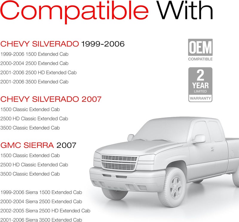 T1A Extended Cab Door Handle, Rear Passenger Door Handle Compatible with 1999-2007 Chevrolet Silverado 1500 2500; 99-07 GMC Sierra 1500 2500, 01-07 Sierra Silverado 3500, OEM 15758171 79107 - Image 5