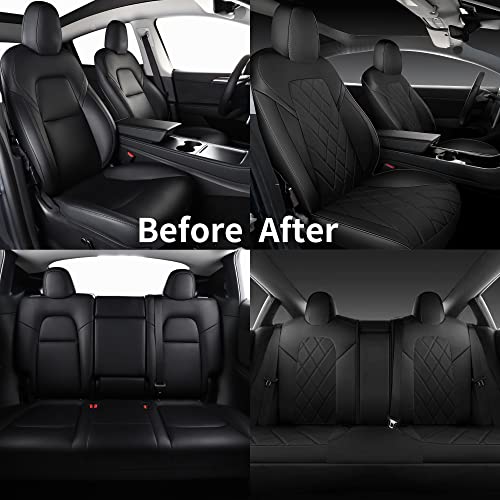 Tapha Faux Leather Seat Cover Set for Tesla Model 3 2017-2022, Breathable and Water-Resistant, Include Seat Covers for Front and Rear Seats (Black) - Image 3