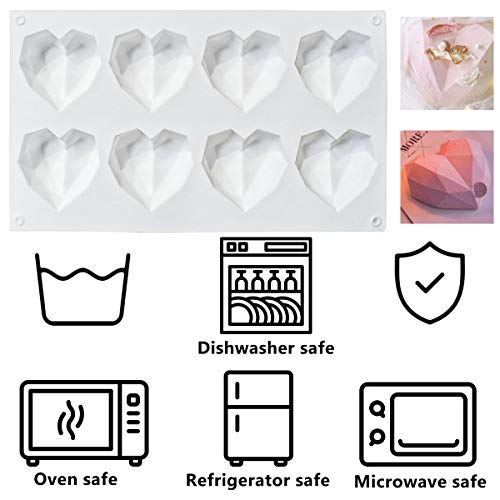 yuntop 8 Grid Diamond Heart Silicone Cake Chocolate Mold Silicone Baking Pan Mold for DIY Cake Mousse Dessert 3D Diamond Love Heart Shaped Mould for Candy Fondant Ice Cream Soap Cupcake Cheesecake Jelly - Image 5