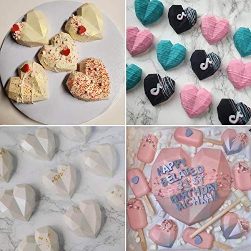yuntop 8 Grid Diamond Heart Silicone Cake Chocolate Mold Silicone Baking Pan Mold for DIY Cake Mousse Dessert 3D Diamond Love Heart Shaped Mould for Candy Fondant Ice Cream Soap Cupcake Cheesecake Jelly - Image 4