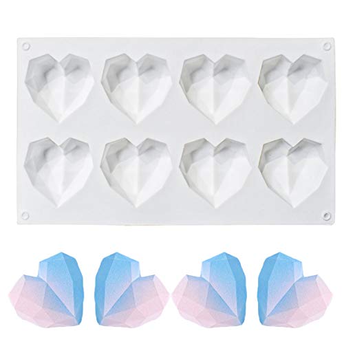 yuntop 8 Grid Diamond Heart Silicone Cake Chocolate Mold Silicone Baking Pan Mold for DIY Cake Mousse Dessert 3D Diamond Love Heart Shaped Mould for Candy Fondant Ice Cream Soap Cupcake Cheesecake Jelly - Image 1