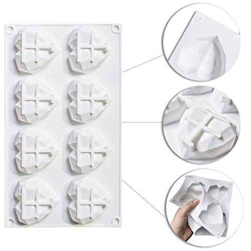 yuntop 8 Grid Diamond Heart Silicone Cake Chocolate Mold Silicone Baking Pan Mold for DIY Cake Mousse Dessert 3D Diamond Love Heart Shaped Mould for Candy Fondant Ice Cream Soap Cupcake Cheesecake Jelly - Image 3