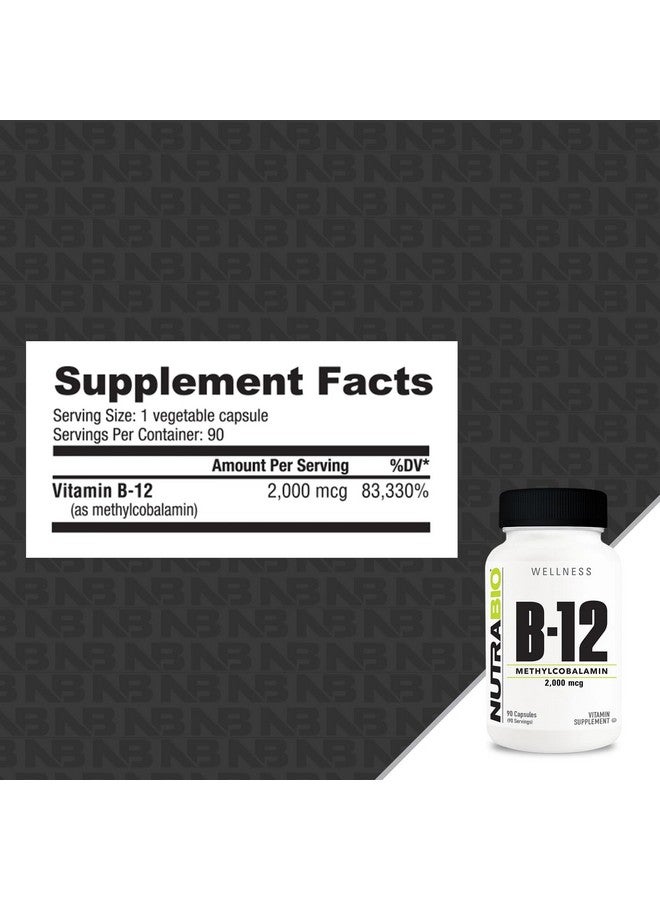 NutraBio مكمل فيتامين نوترا بايو ميثيل ب-12، 2000 ميكروغرام - يعزز صحة الخلايا والعافية، 90 كبسولة نباتية - Image 2