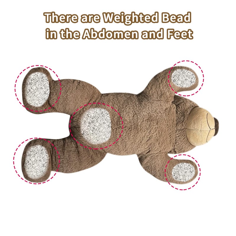 Fiosnow Weighted Stuffed Animals for Adults Brown Bear 3.5lbs 24" Weighted Plush Animals for Kids Throw Pillow Hugging Toys - Image 2