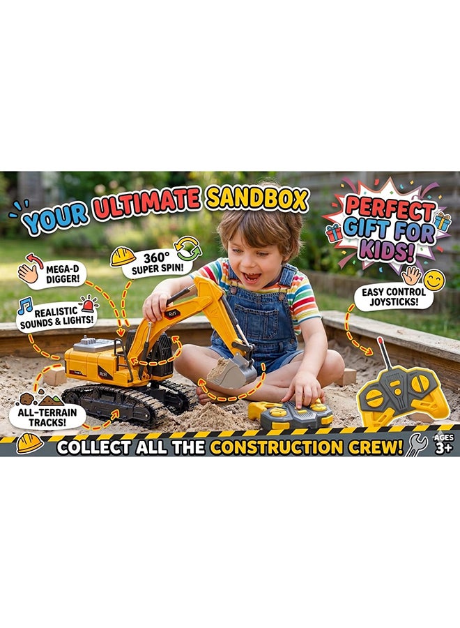 Toyland RC Alloy Excavator Toy - 2.4G Remote Control Heavy-Duty Construction Vehicle - Realistic Digging & 360° Rotating Cabin Truck for Kids - Yellow - Image 4