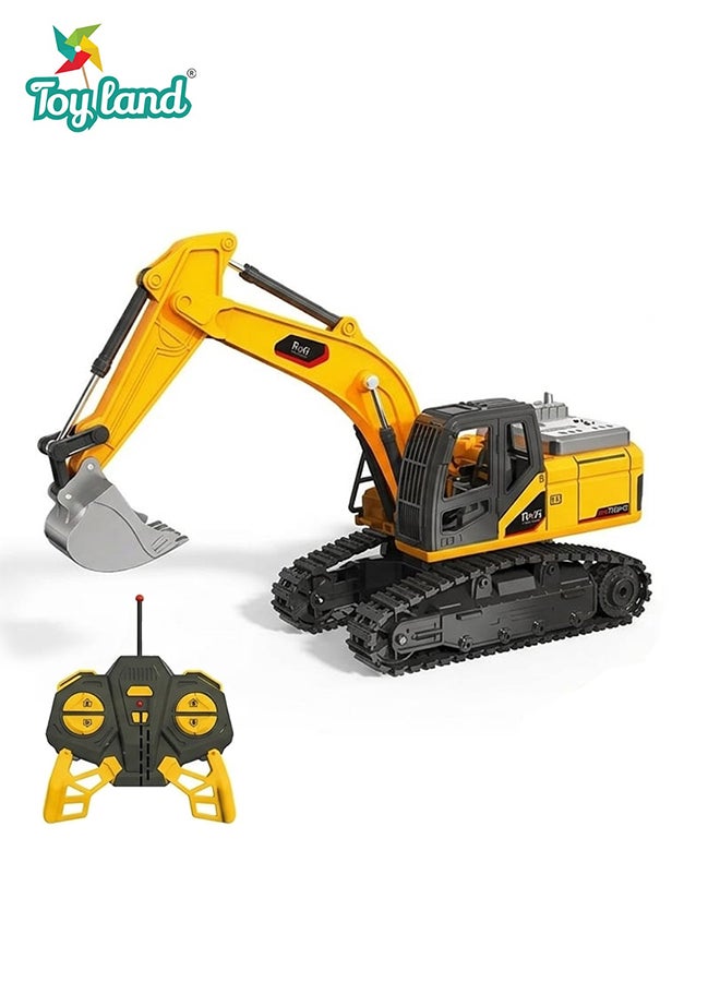 Toyland RC Alloy Excavator Toy - 2.4G Remote Control Heavy-Duty Construction Vehicle - Realistic Digging & 360° Rotating Cabin Truck for Kids - Yellow - Image 1