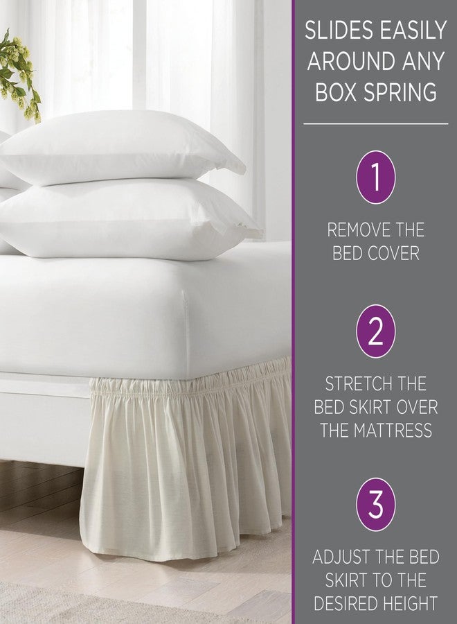 EASY FIT Pom Pom Elastic Wrap Around Bed Skirt, Easy On/Off Dust Ruffle (18 Inch Drop), Twin/Full, Blue - Image 5