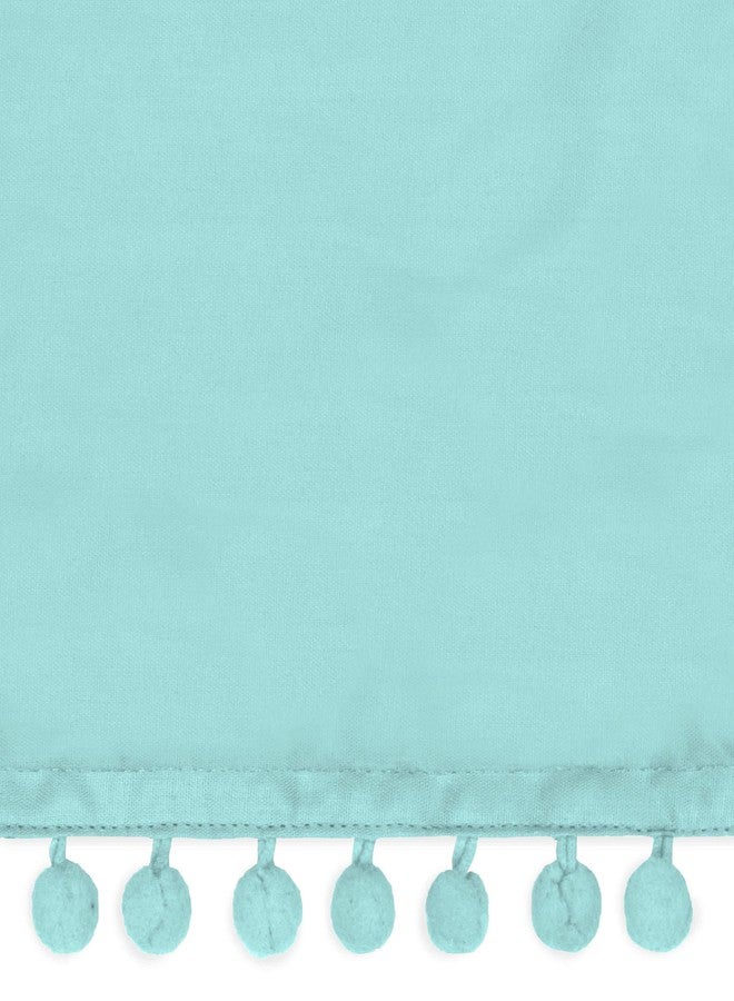 EASY FIT Pom Pom Elastic Wrap Around Bed Skirt, Easy On/Off Dust Ruffle (18 Inch Drop), Twin/Full, Blue - Image 3