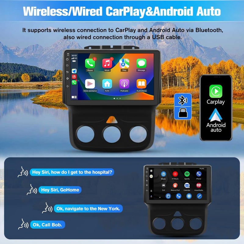 Pyniro Android [2GB+64GB] Car Radio Stereo Upgrade for Dodge RAM 1500/2500/3500 2013-2018, Head Unit with 9 Inch Touch Screen/Backup Camera/Wireless CarPlay & Android Auto/Mirroring/Wi-Fi/Bluetooth/FM - Image 4
