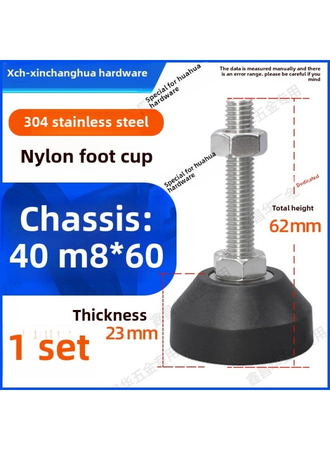 304 Stainless Steel Nylon Fixed Foot Cup Anchor Screw Adjustable Foot Pad Support Foot Cup Adjustable Foot M4M5M6M8-Specifications:Φ40*M8*60mm - Image 1
