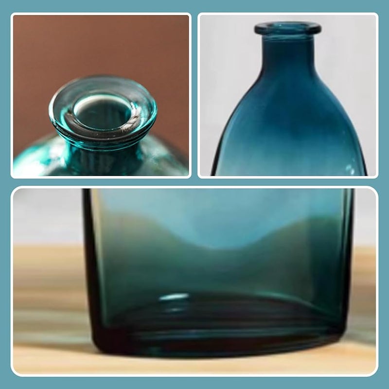 مزهرية زجاجية طويلة زرقاء أنيقة مزهرية زهور زخرفية حديثة مركزية للهدايا المنزلية والمكتبية وحفلات الزفاف - Image 4