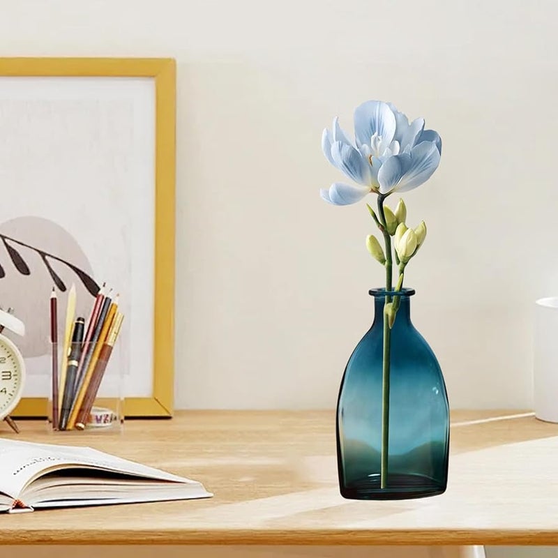 مزهرية زجاجية طويلة زرقاء أنيقة مزهرية زهور زخرفية حديثة مركزية للهدايا المنزلية والمكتبية وحفلات الزفاف - Image 5