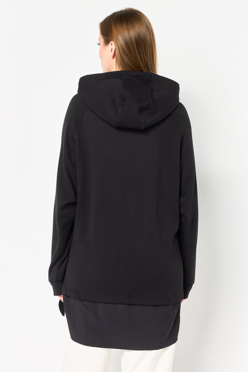 Reebok هودي خارجي طويل الأكمام للنساء، رياضي، أسود - Image 2