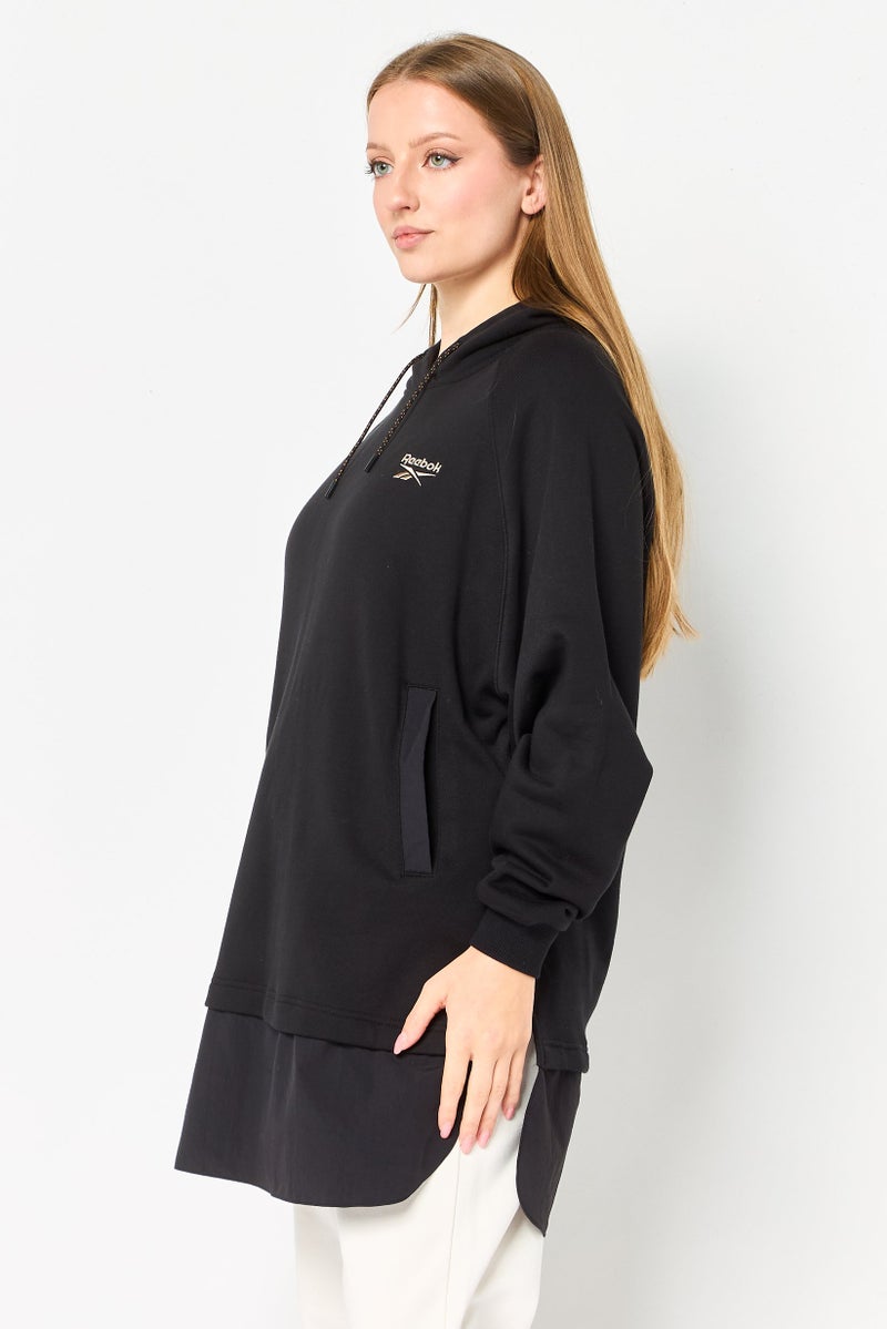 Reebok هودي خارجي طويل الأكمام للنساء، رياضي، أسود - Image 3