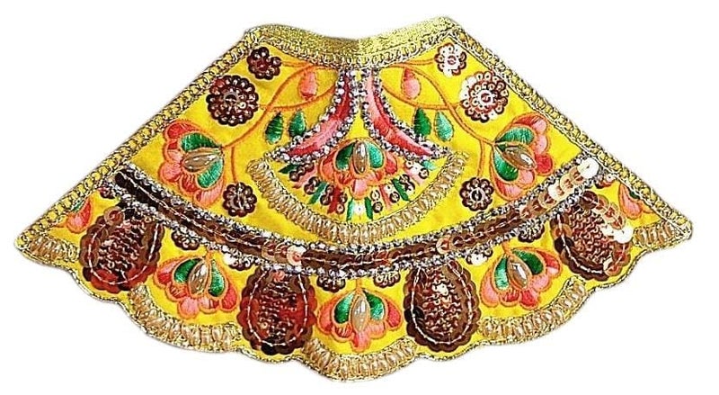 Partish Radha Krishna Dress | Poshak for Yugal Jodi | Radhe Krishna Ji Poshak with Heavy Work (Yellow, Dress Size 4 Inches for 6 & 7 Inches Murti) - Image 5