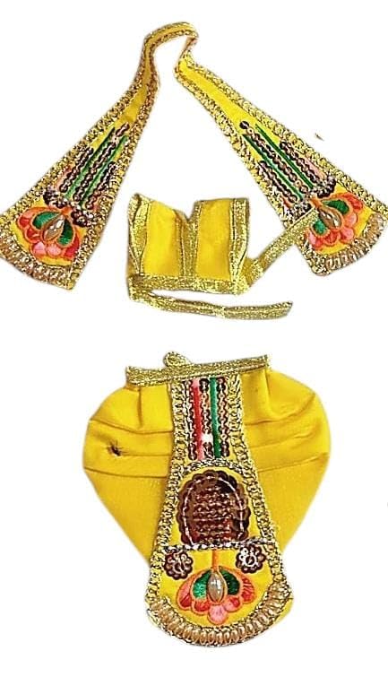 Partish Radha Krishna Dress | Poshak for Yugal Jodi | Radhe Krishna Ji Poshak with Heavy Work (Yellow, Dress Size 4 Inches for 6 & 7 Inches Murti) - Image 2