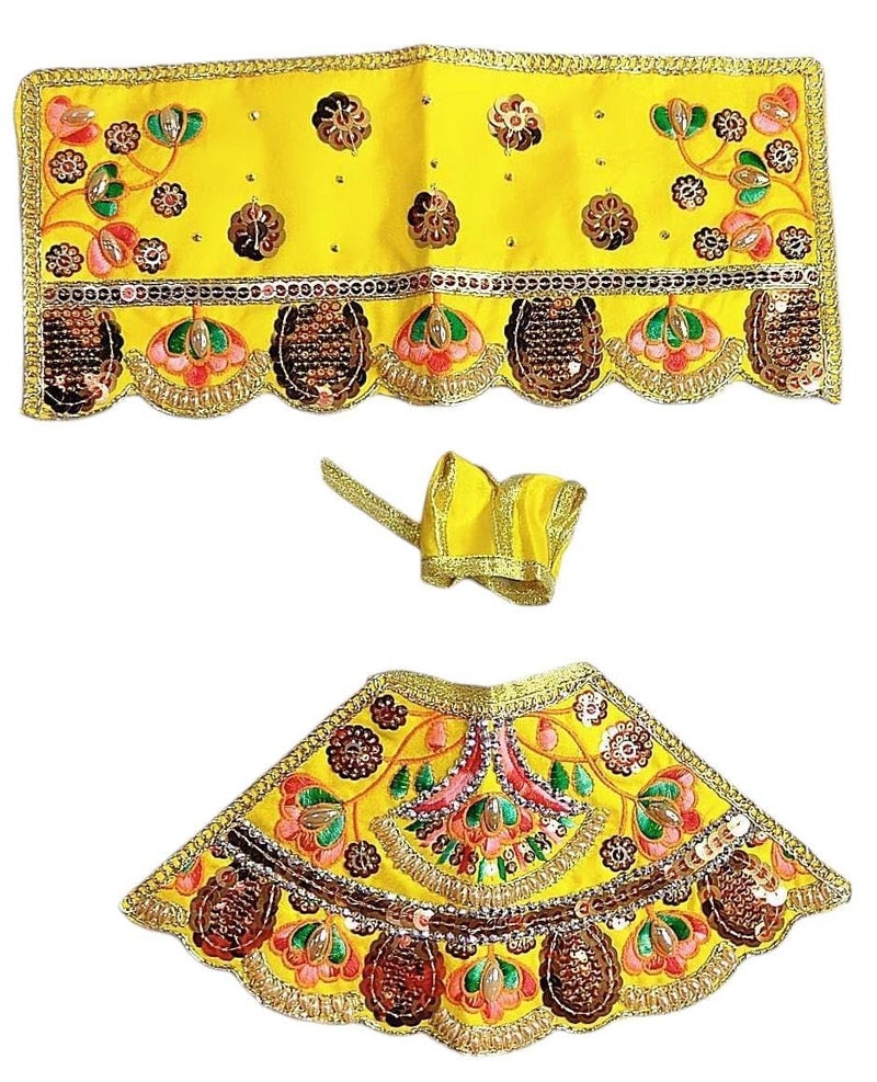 Partish Radha Krishna Dress | Poshak for Yugal Jodi | Radhe Krishna Ji Poshak with Heavy Work (Yellow, Dress Size 4 Inches for 6 & 7 Inches Murti) - Image 3