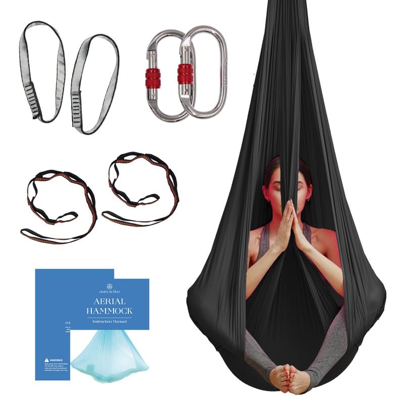aum active Aerial Silk Yoga Hammock & Swing for Home, Inversion Exercises, Starter Kit for All Levels - Durable with Extension Straps, Carabiners, and Pose Guide - Image 1