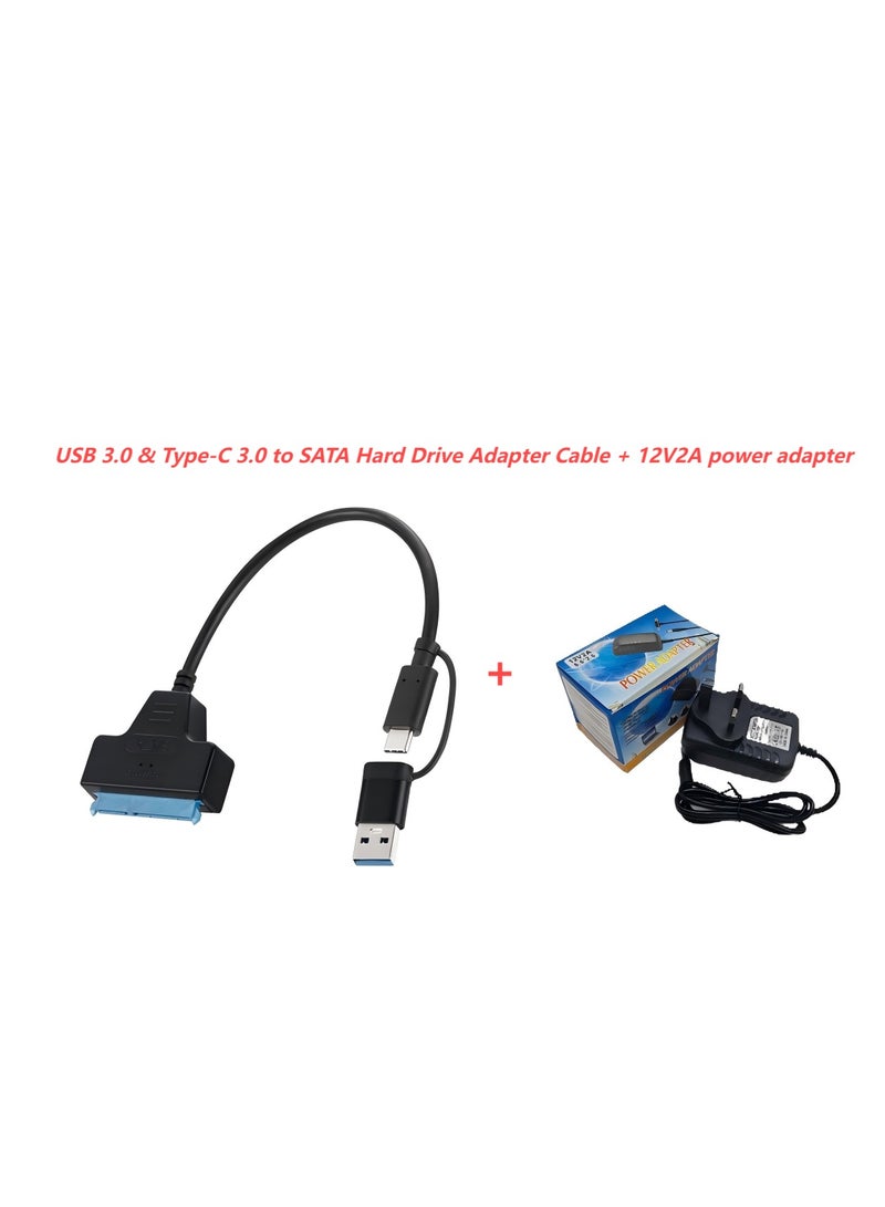USB 3.0 & Type-C 3.0 to SATA Hard Drive Adapter Cable with Dedicated 12V/2A Power Adapter – Dual Interface External HDD/SSD Converter for 2.5"/3.5" SATA Drives, Optical Drives – Plug & Play, 5Gbps, LED Indicator, OTG Support – Compatible with Windows/macOS/Linux - Image 1