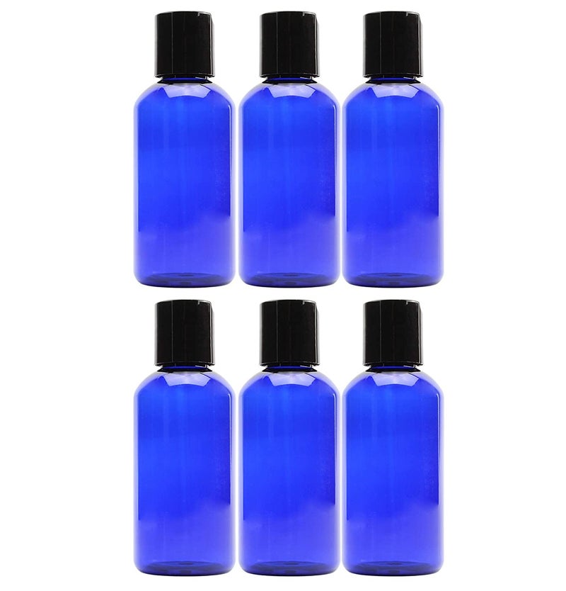 4oz Empty Cobalt Blue Plastic Squeeze Bottles with Disc Top Flip Cap 6 pack BPAFree Containers For Shampoo Lotions Liquid Body Soap Creams