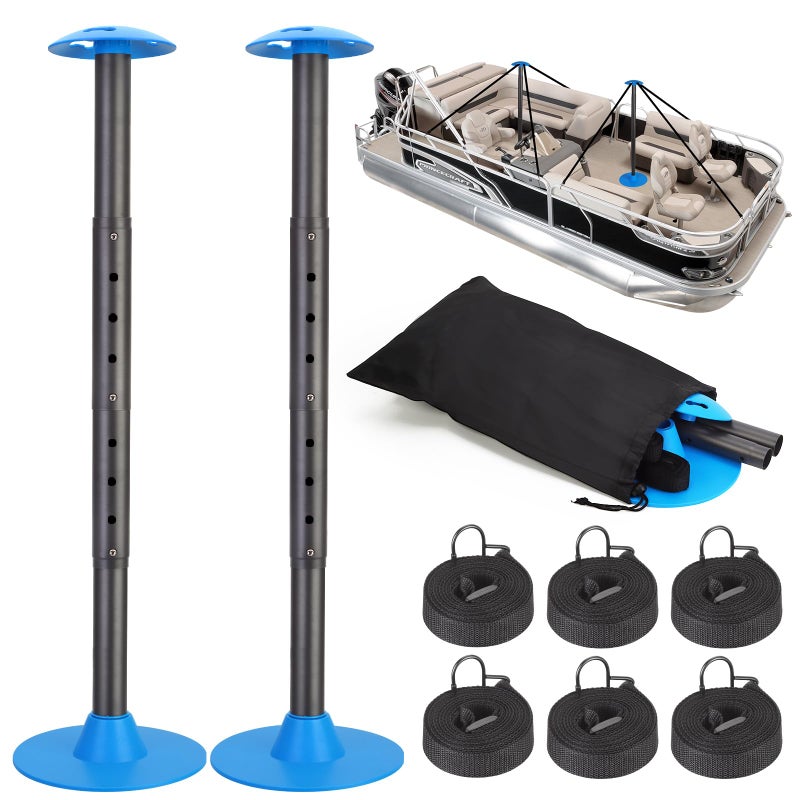 Nukugula Windproof Boat Cover Support Pole System 2 Pcs with 8 Adjustable Heights Telescoping Steel Furniture Cover Support Poles 18"-57" with Straps Storage Bag - Image 1