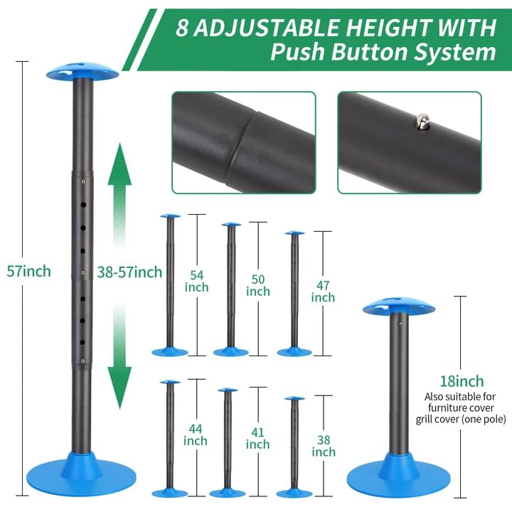 Nukugula Windproof Boat Cover Support Pole System 2 Pcs with 8 Adjustable Heights Telescoping Steel Furniture Cover Support Poles 18"-57" with Straps Storage Bag - Image 2