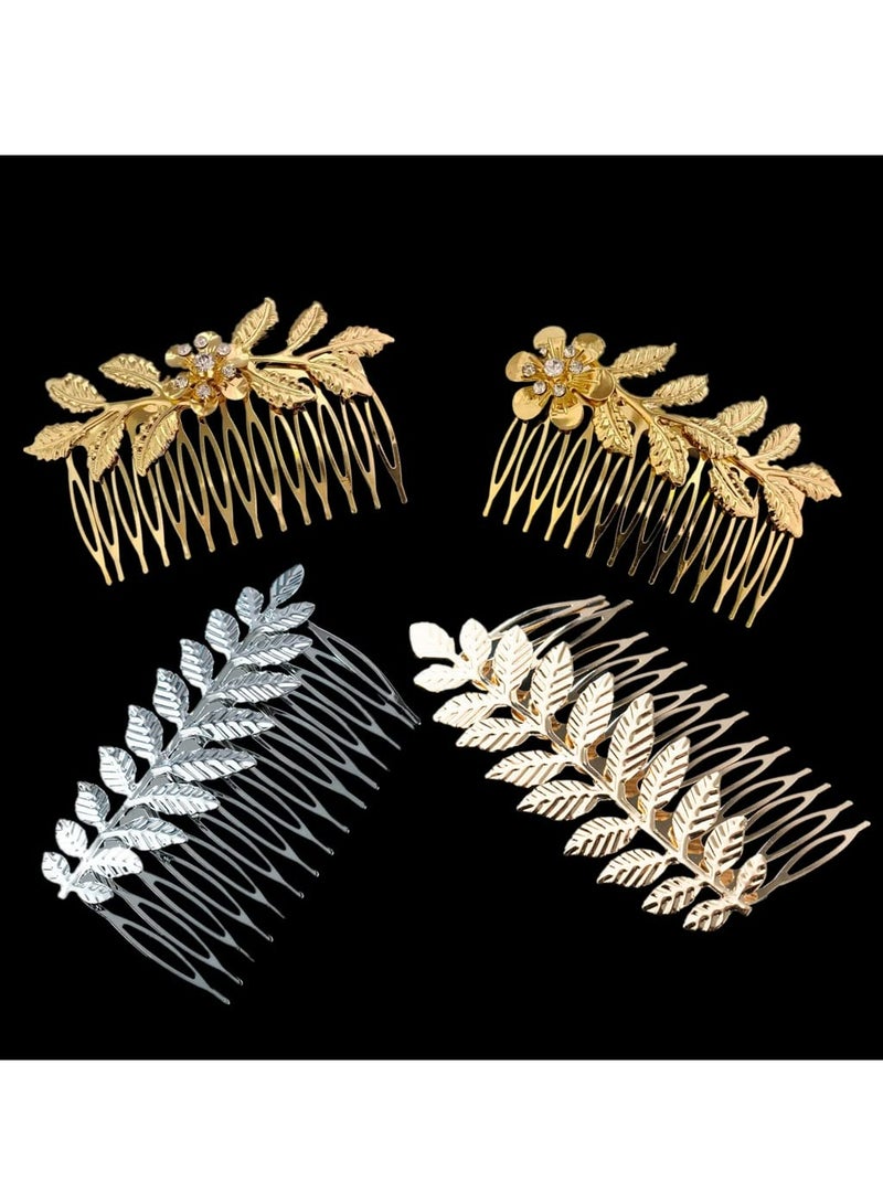 أوزيغالور 4 قطع أمشاط شعر بأوراق ذهبية، إكسسوارات شعر للعرائس والنساء. - Image 1