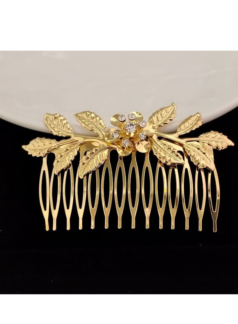 أوزيغالور 4 قطع أمشاط شعر بأوراق ذهبية، إكسسوارات شعر للعرائس والنساء. - Image 2