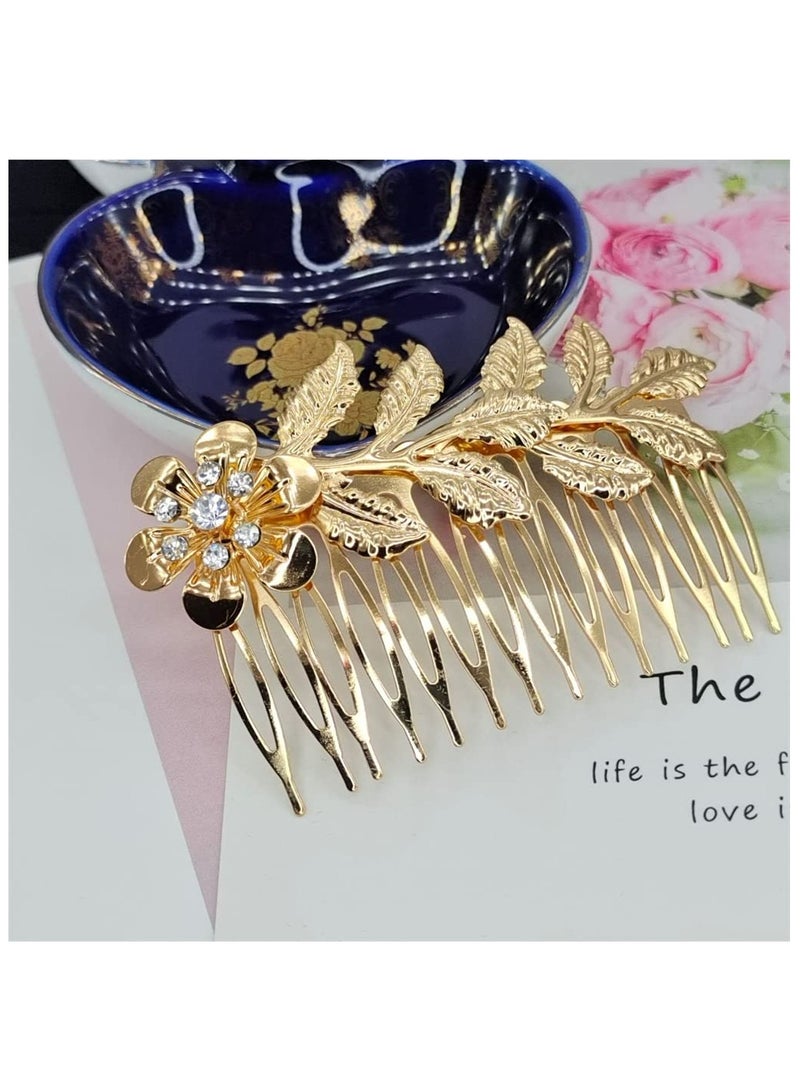 أوزيغالور 4 قطع أمشاط شعر بأوراق ذهبية، إكسسوارات شعر للعرائس والنساء. - Image 3