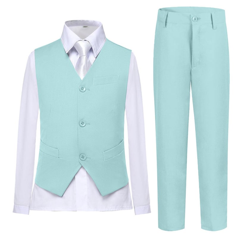 Lycody Boys Suits Mint Green Tuxedo Prom Suit Vest Set Slim Fit Kid Summer Holiday Suit Tuxedos Dress Clothes for Wedding Formal Dresswear Size 12