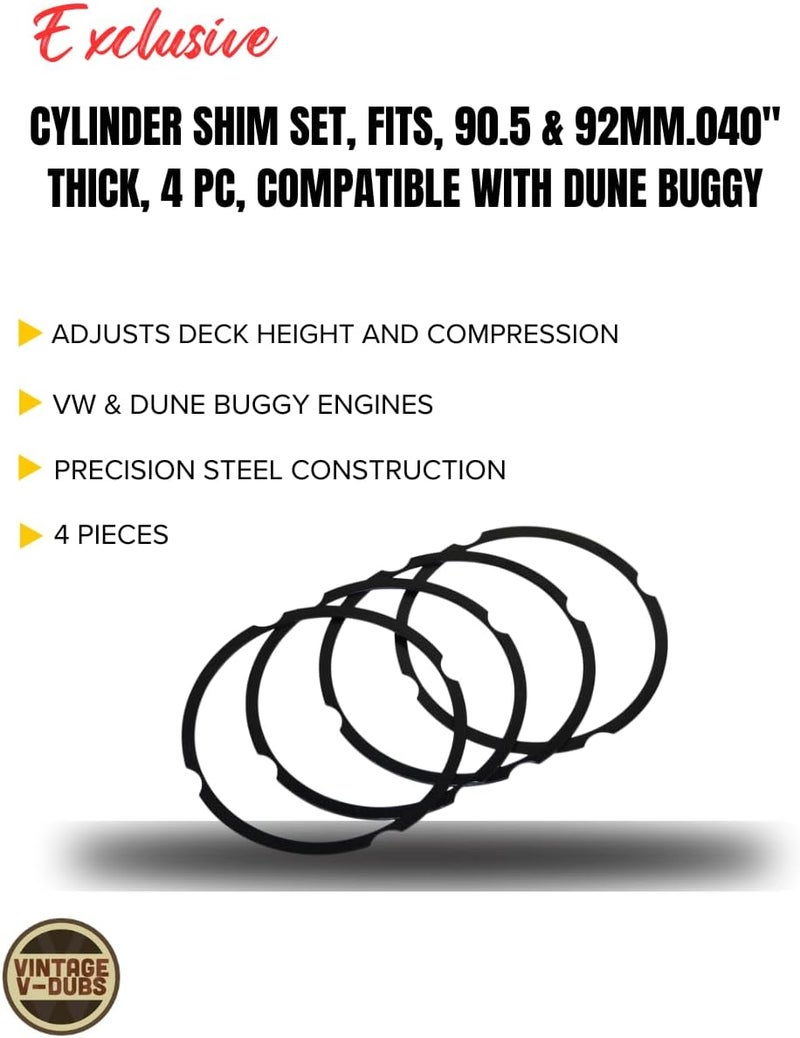 EMPI Cylinder Shim Set, Fits, 90.5 & 92mm.040" Thick, 4 Pc, Compatible with Dune Buggy - Image 3