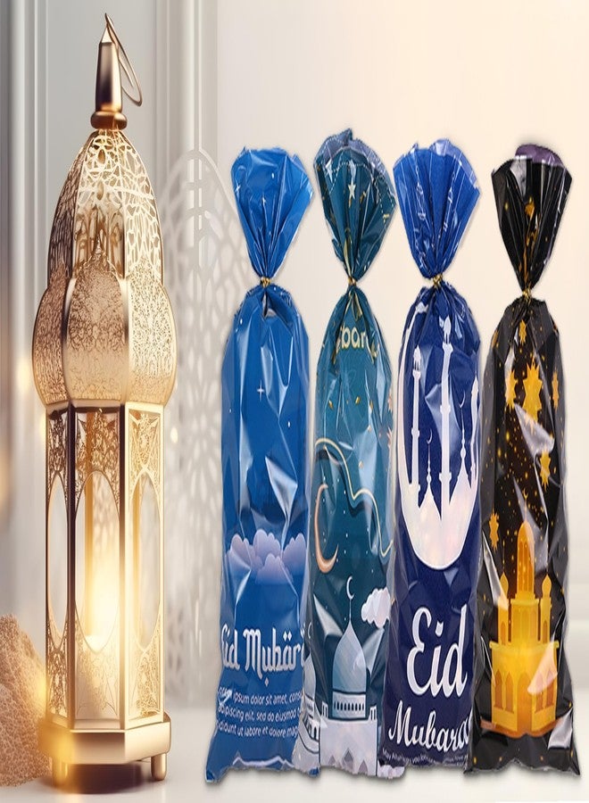 Hying 100 PCS Eid Mubarak Cellophane Bags with Twist Ties for Gift, Muslim Ramadan Cello Bag Eid Mubarak Castle Candy Bags Festival Moon Star Treat Bags for Cookie Candy Goodies Wrapping Supplies - Image 3
