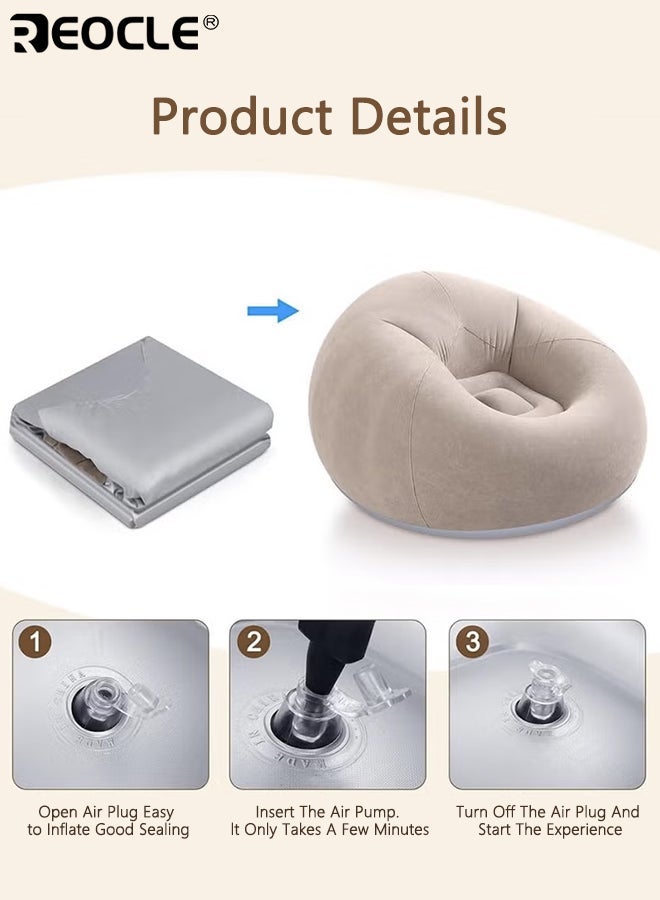 REOCLE Large Inflatable Lazy Sofa with Cord Embellishment Bean Bag Chair Easy Setup Soft Flocked Surface Suitable for Indoor Outdoor Living Room Seating - Image 3