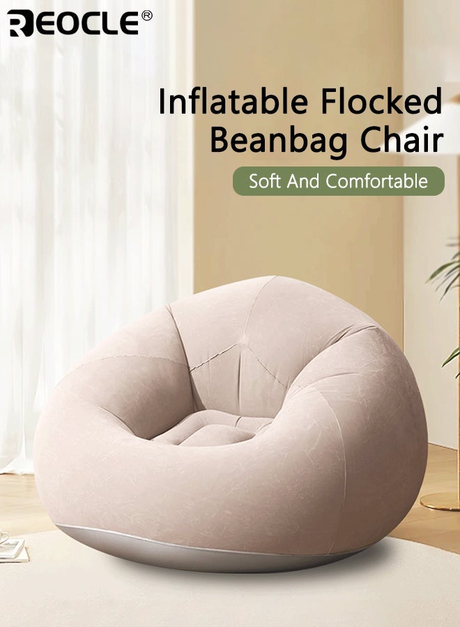 REOCLE Large Inflatable Lazy Sofa with Cord Embellishment Bean Bag Chair Easy Setup Soft Flocked Surface Suitable for Indoor Outdoor Living Room Seating - Image 1