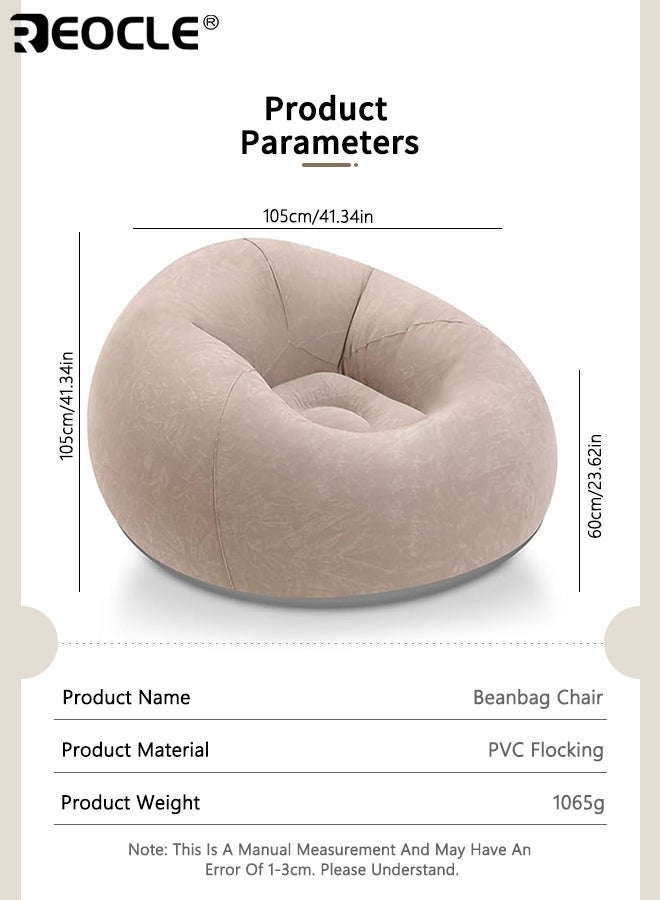 REOCLE Large Inflatable Lazy Sofa with Cord Embellishment Bean Bag Chair Easy Setup Soft Flocked Surface Suitable for Indoor Outdoor Living Room Seating - Image 4