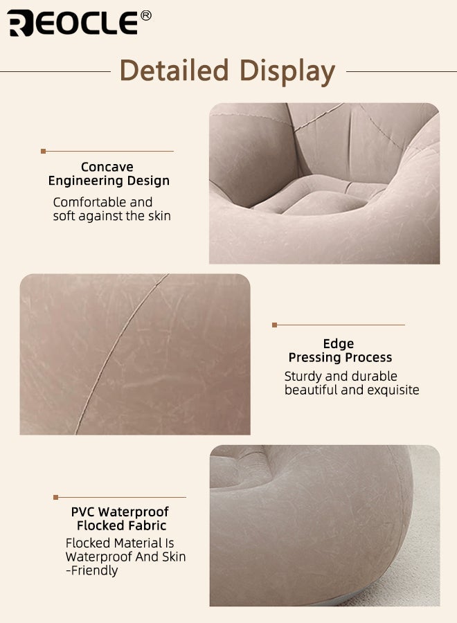 REOCLE Large Inflatable Lazy Sofa with Cord Embellishment Bean Bag Chair Easy Setup Soft Flocked Surface Suitable for Indoor Outdoor Living Room Seating - Image 4